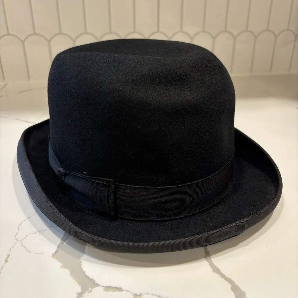 Vintage Adam Hats Black Fur Felt Derby Bowler Premier Aqua Shed‎ Hat Men's M USA